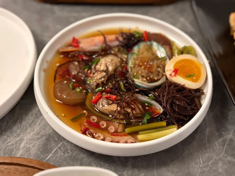 Seafood jang set served with rice, soup, and side dishes