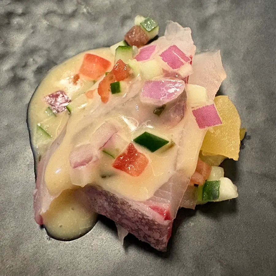 Amberjack ceviche with tomato and red onion