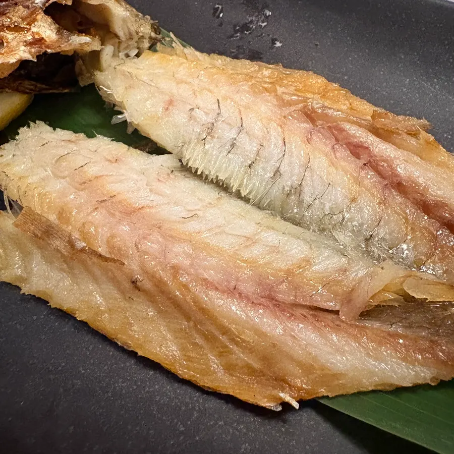 Prepped and plated charcoal-grilled Beopseongpo dried corvina