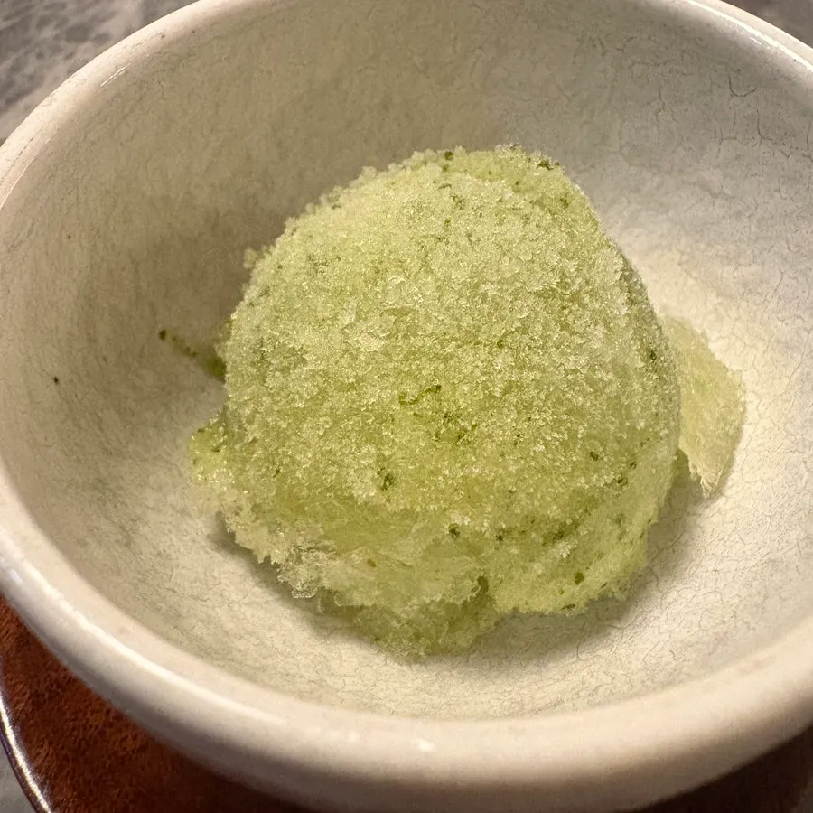 Perilla leaf lime sorbet served for dessert