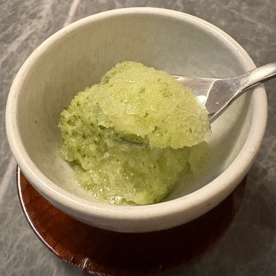 Close-up of perilla leaf lime sorbet