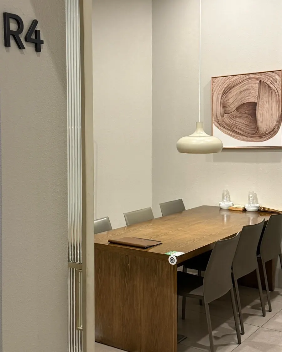 Long table in the private room with a door