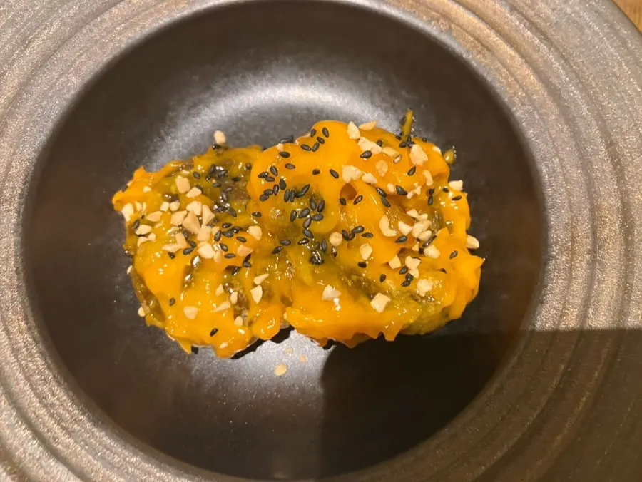 Mushroom tangsuyuk Modam tempura with yuzu sauce