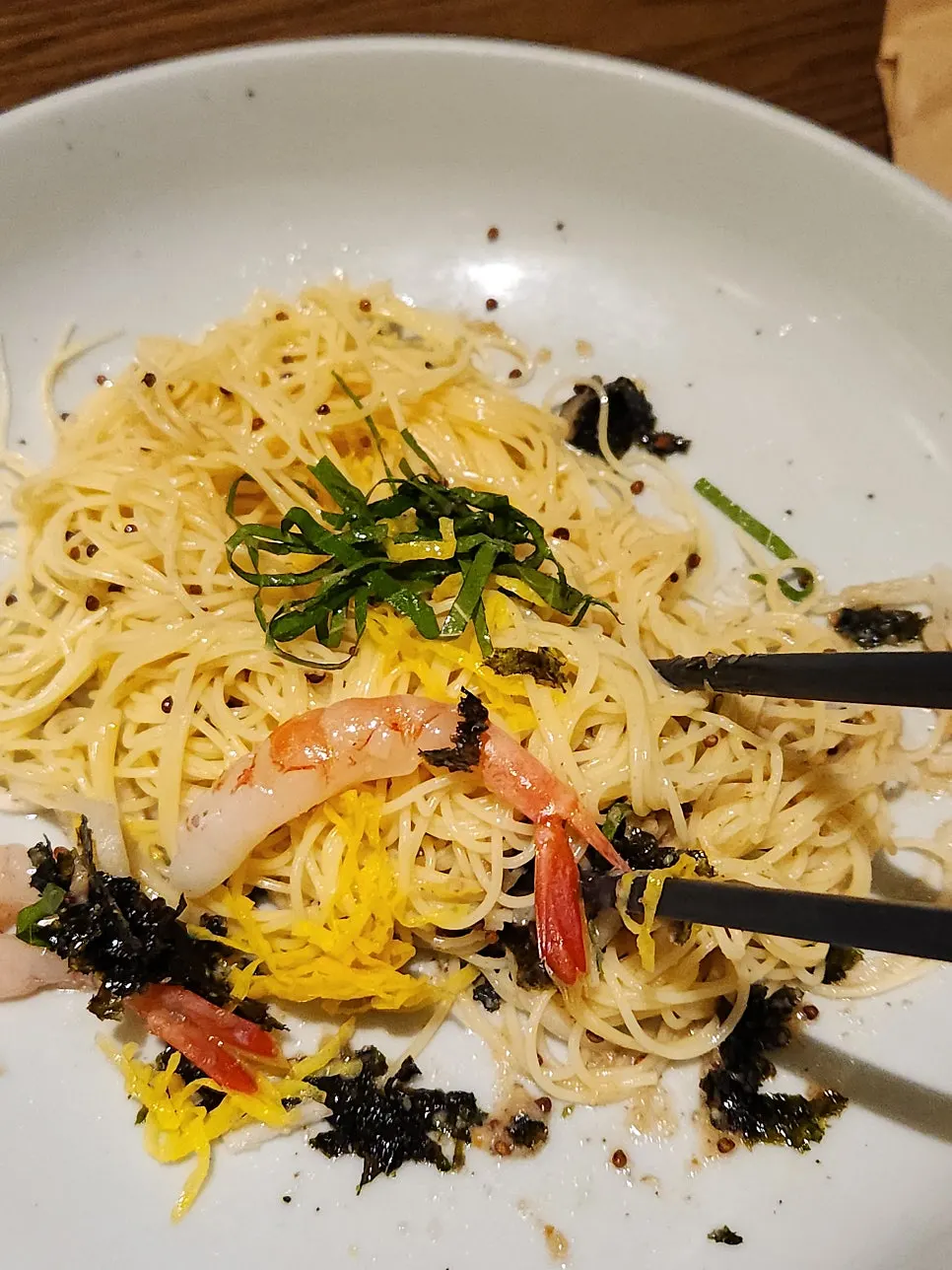 Perilla oil capellini served before the main dish