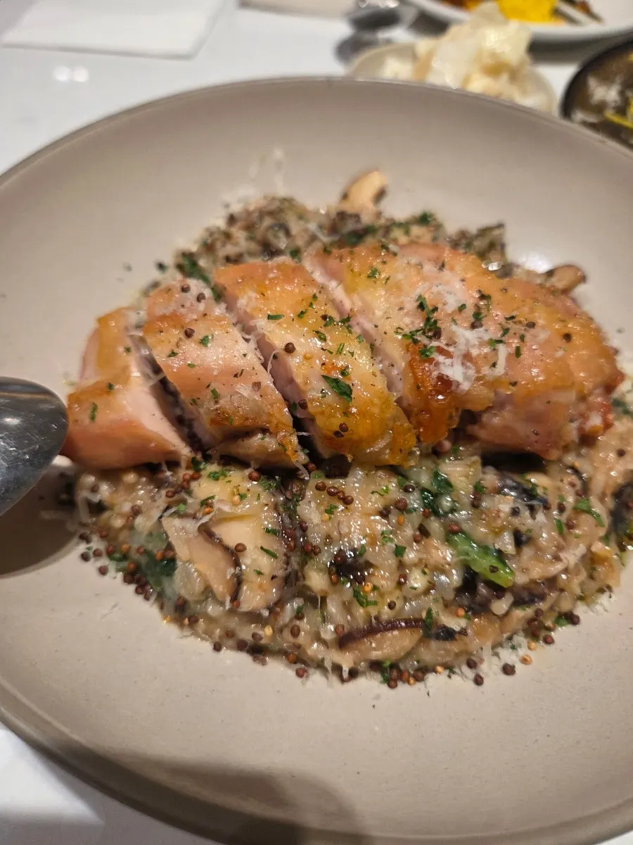 A plate of MOI's chicken mushroom risotto