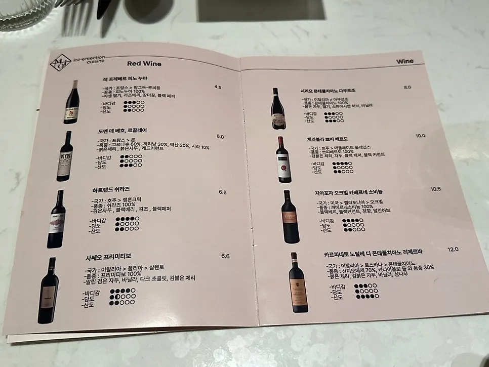 MOI's dish menu selection