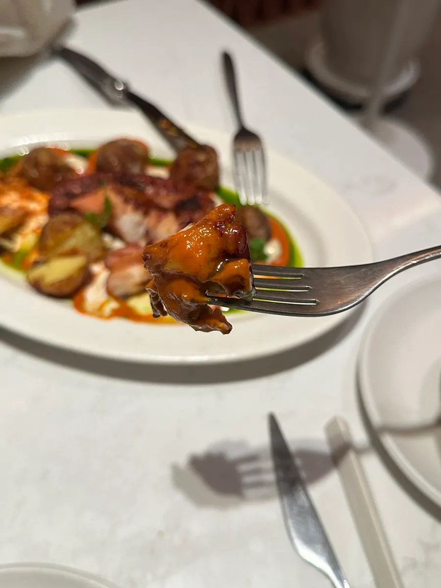 Octopus steak served with aioli sauce