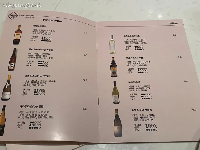 스테이크 메뉴가 적힌 모와 메뉴판