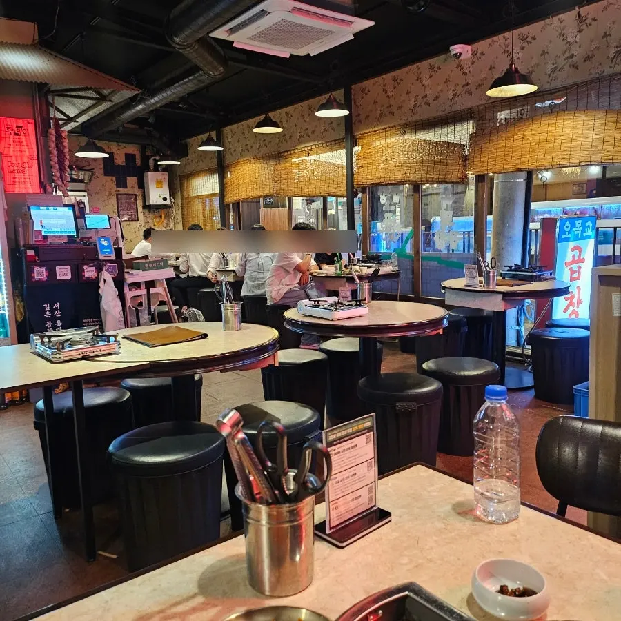 Restaurant interior visited by weekday company-dinner guests
