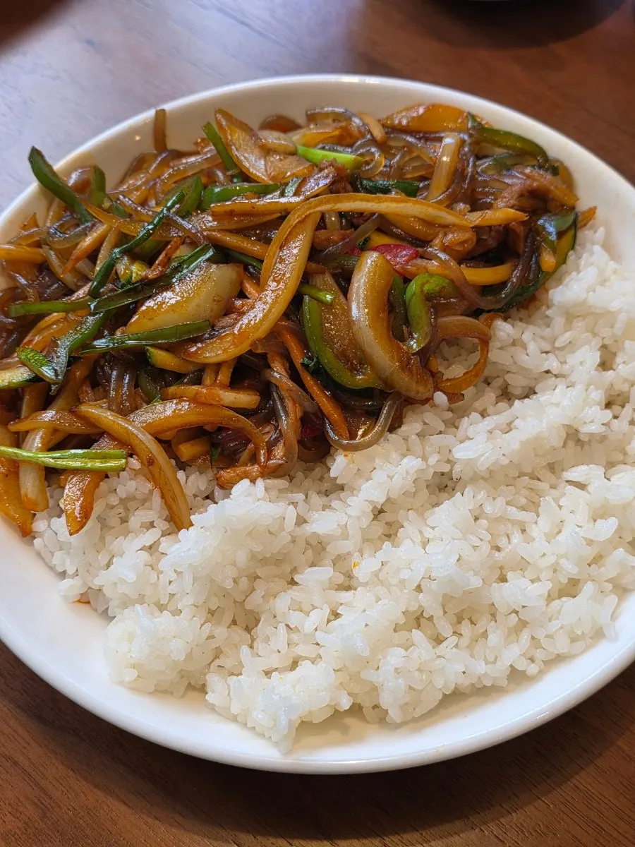 Generous serving of japchae rice