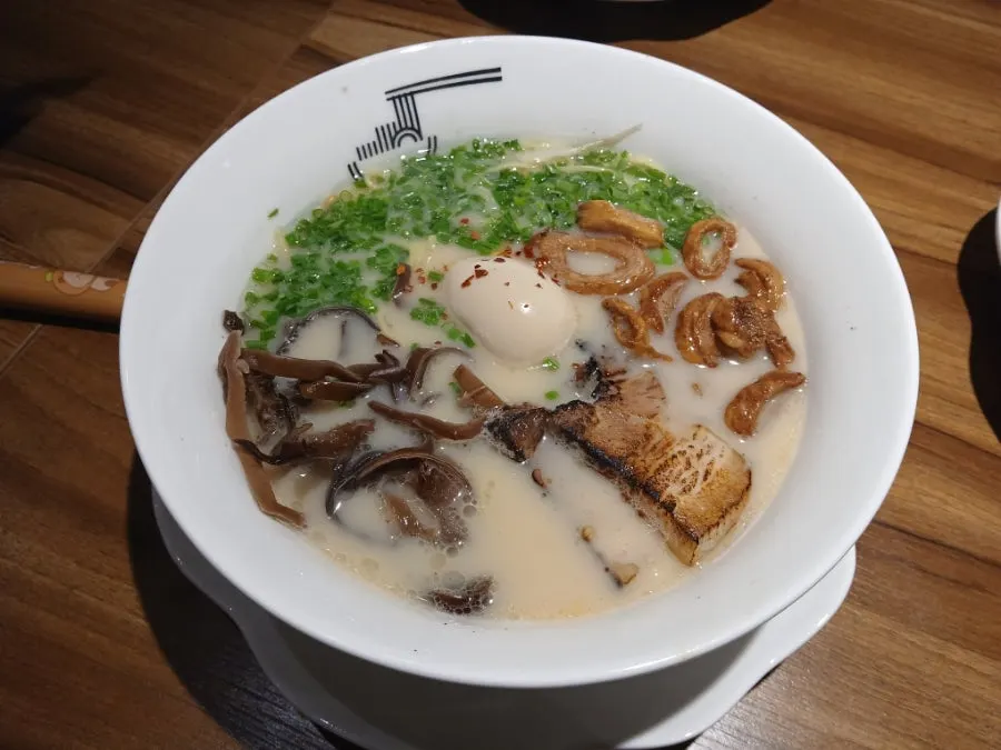 Motsu Ramen topped with pork intestines