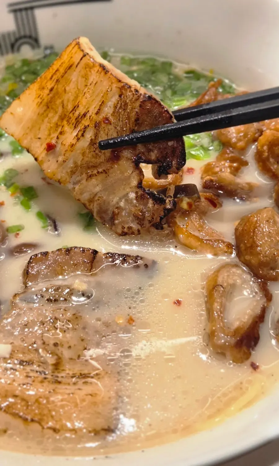 Mokdong motsu ramen with crispy fried pork intestine at Gyedan Ramen Mokdong Branch