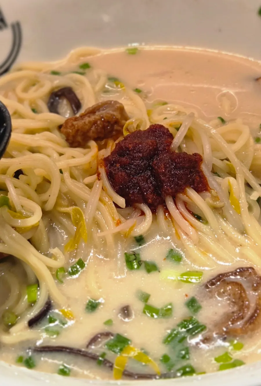 Motsu ramen noodles and bean sprouts