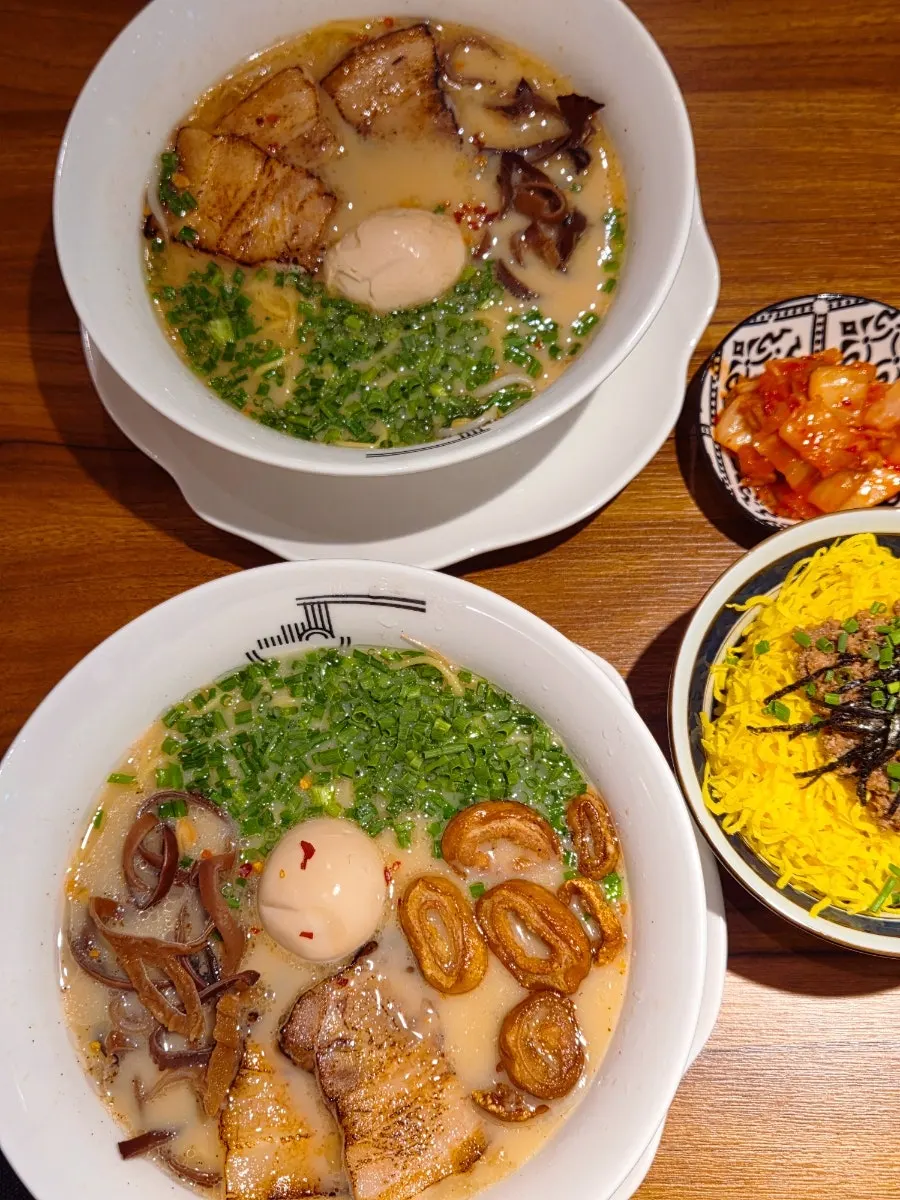 Gyedan Ramen topped with chashu and onsen egg