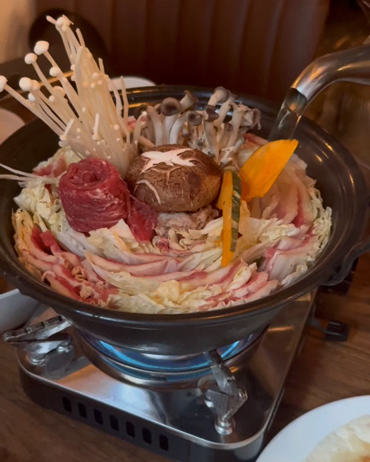 Stretchy cheese pull from the cream cheese shrimp fondue