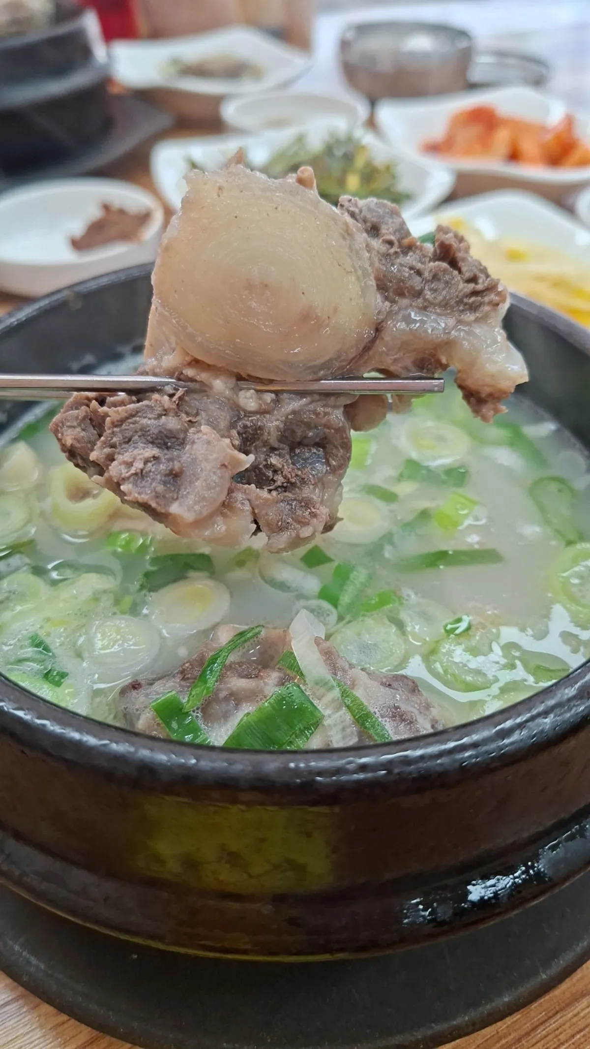 Tail gomtang with thin noodles mixed in