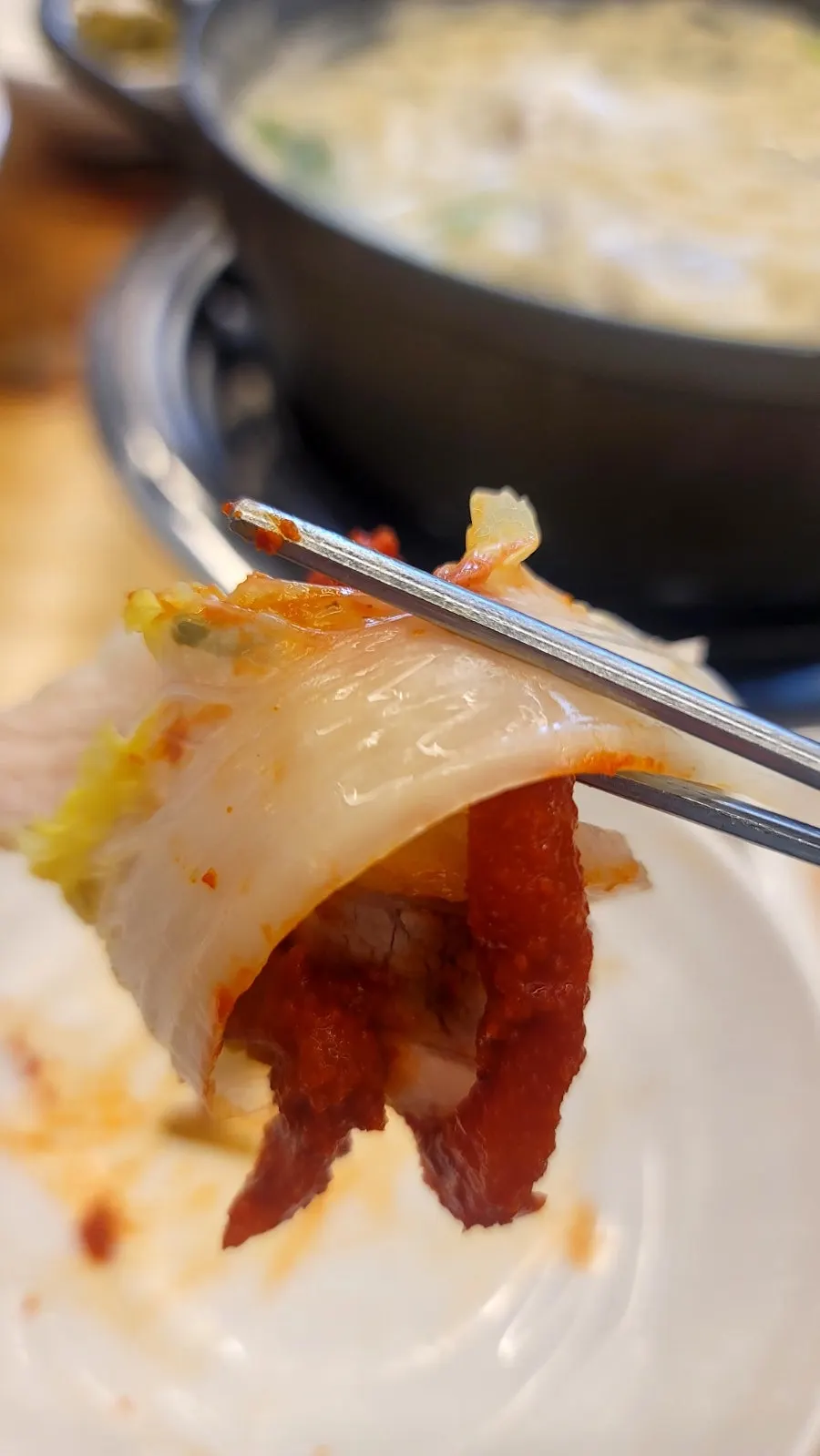 Fresh kimchi served alongside the bossam