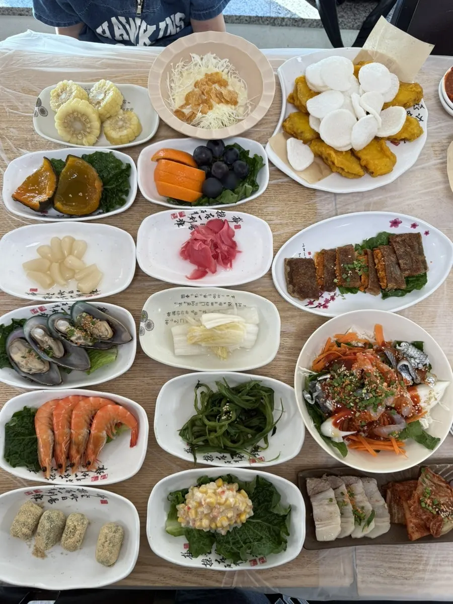 Table with skate three-way combo and grilled fish