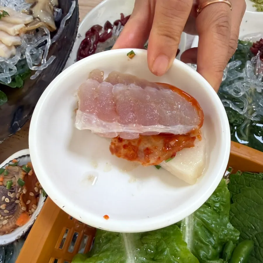 Fruit and rice cake served as dessert