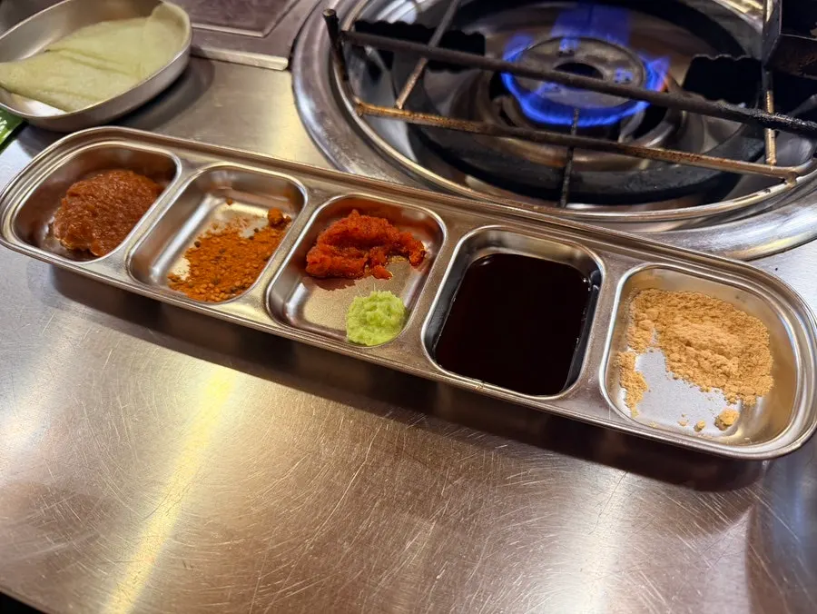 Soybean powder, ssamjang, wasabi and myeoljeot sauce set