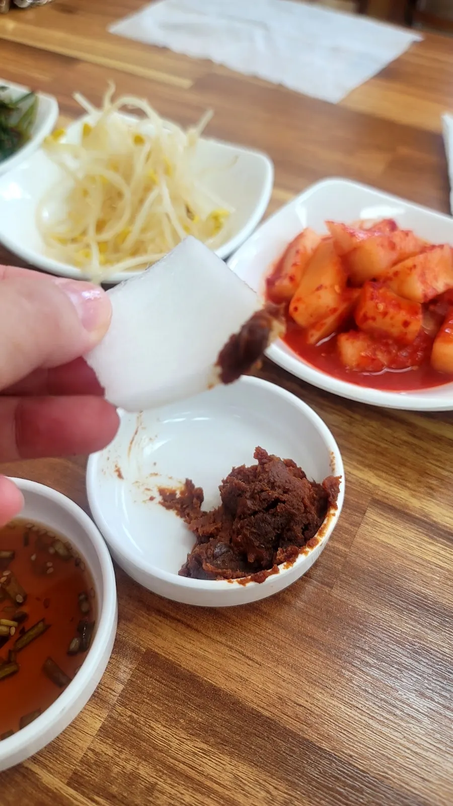 Homemade soybean paste accompaniment at a gomtang restaurant