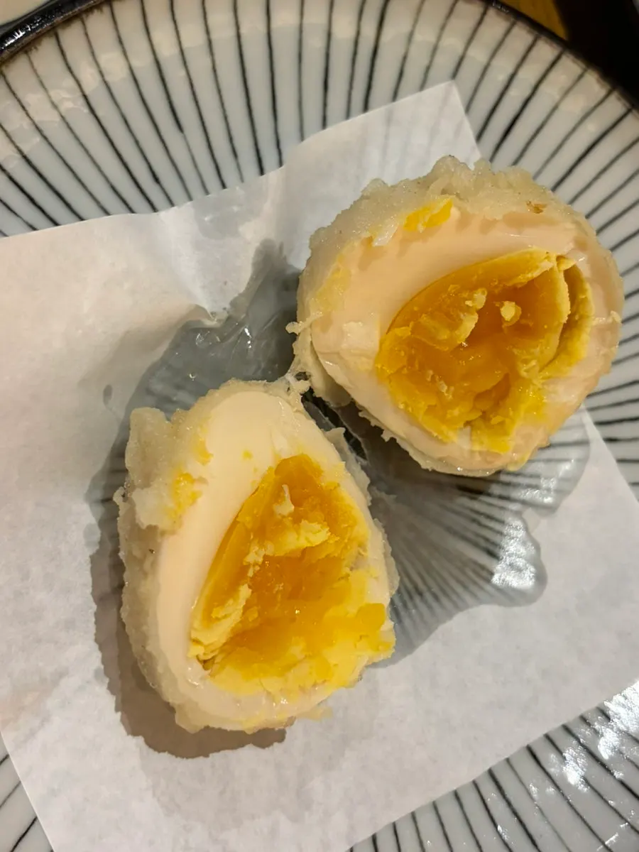 Handmade tonkatsu and soft-boiled egg tempura