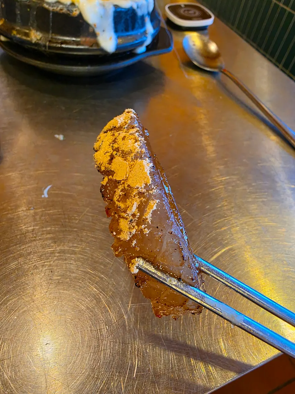 Crispy grilled pork skin