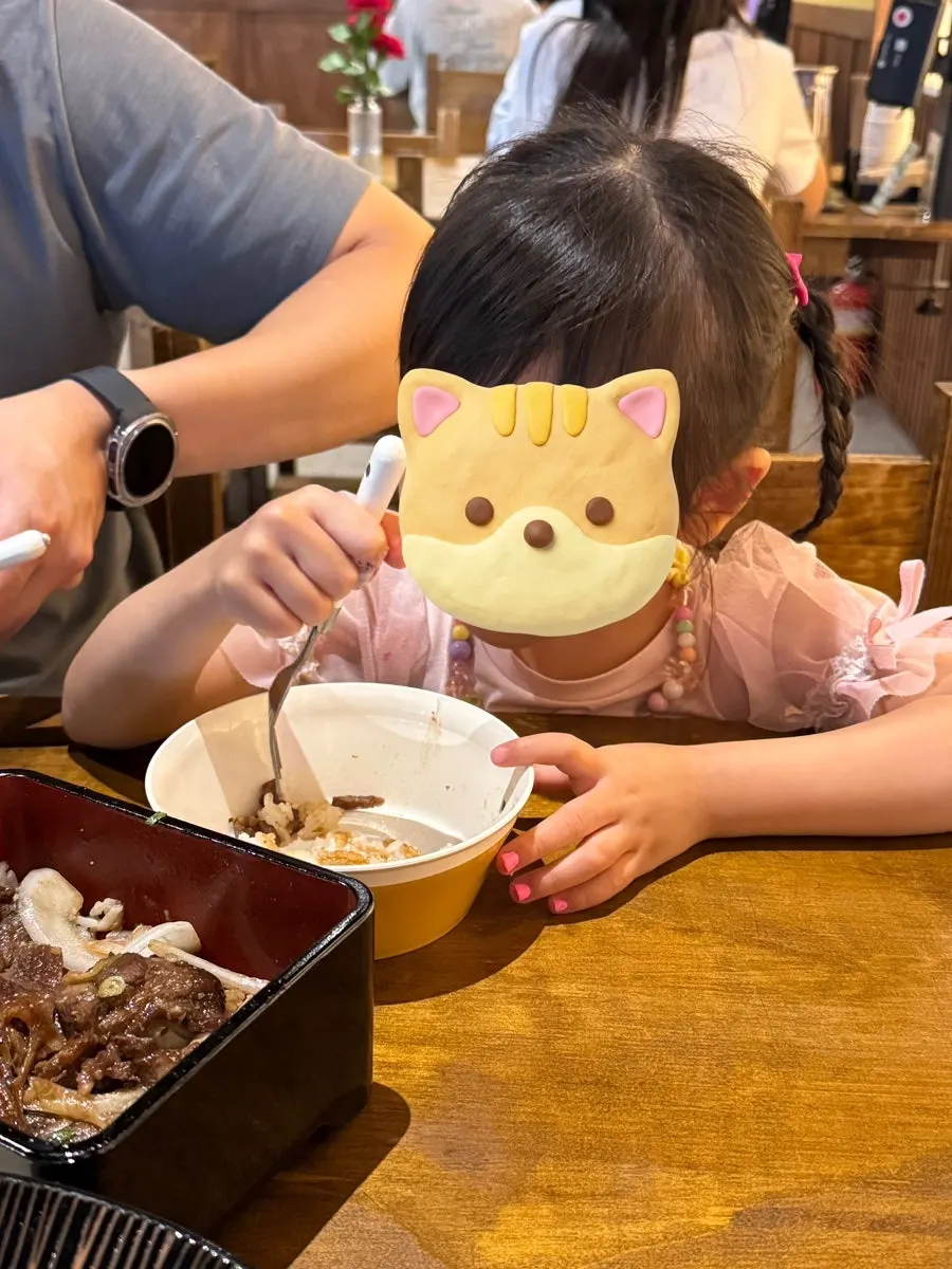 Empty udon and rice bowls after eating with the kids