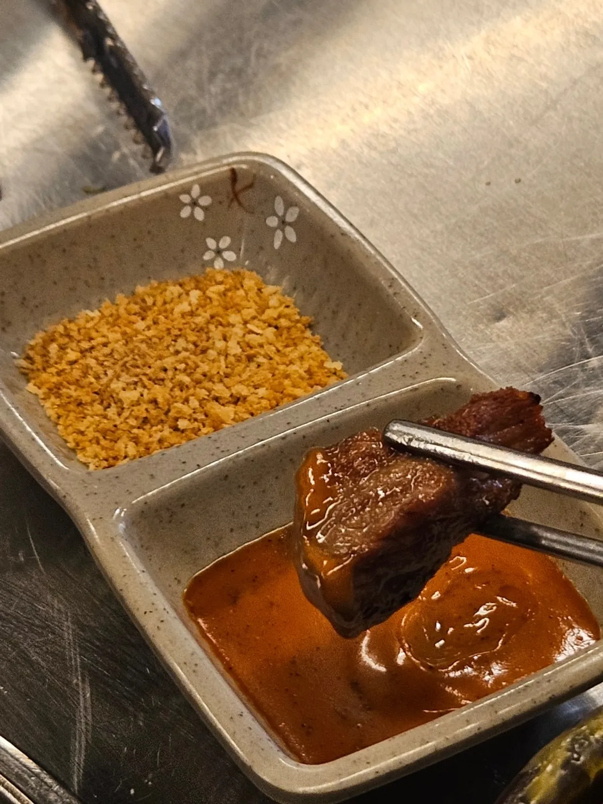 A tender piece of grilled pork neck