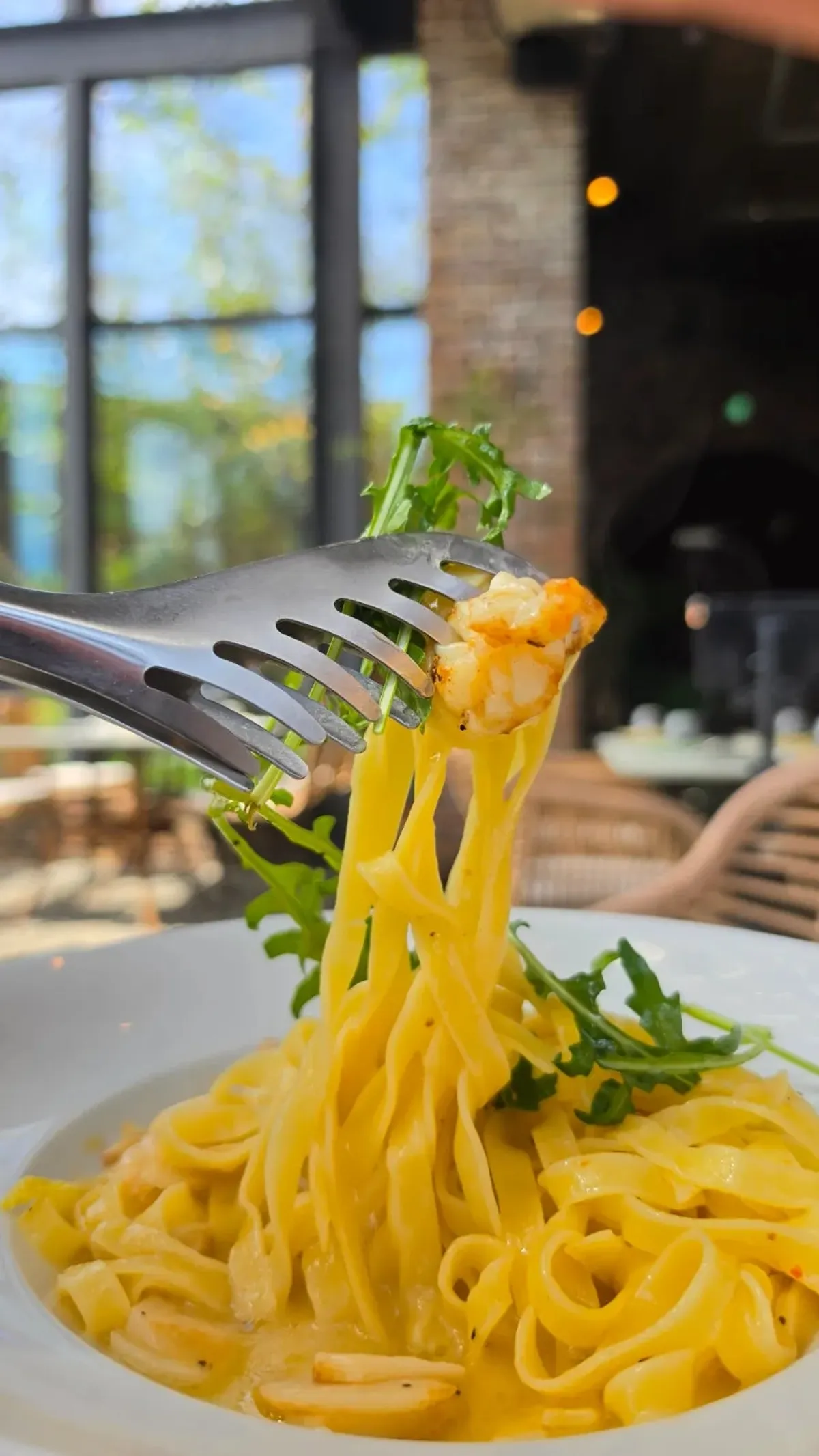 Close-up of truffle crab pasta and crab meat