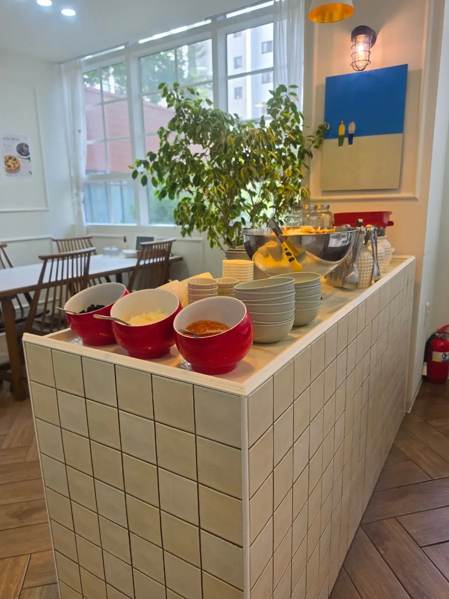 Self-serve bar corner inside the restaurant
