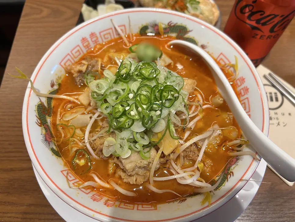 Motsu ramen with beef tripe, beef brisket, and bean sprouts