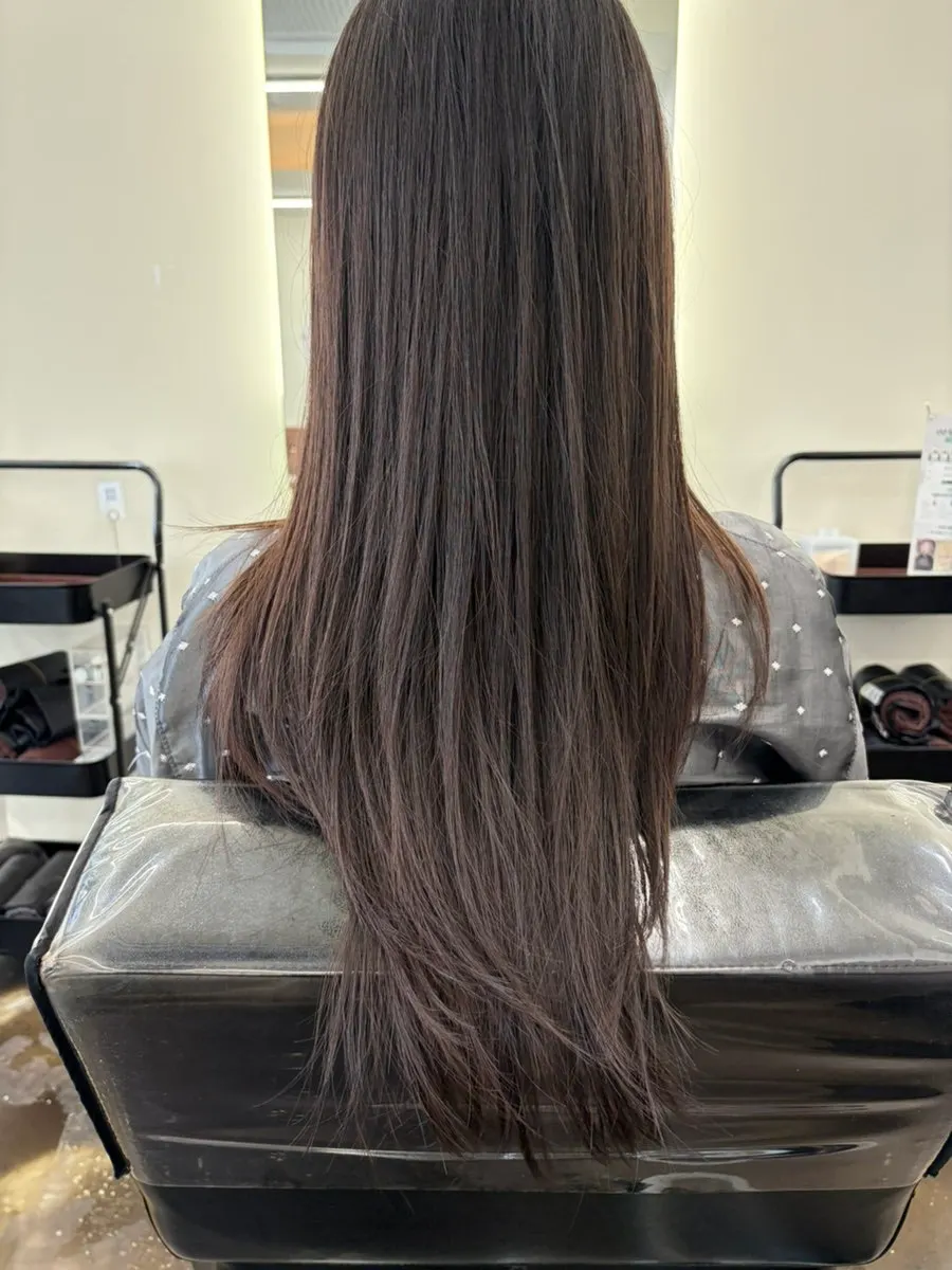 Back view of long hair before treatment