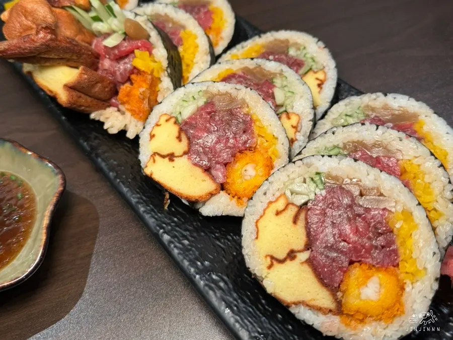 Yukhoe maki served as a whole roll