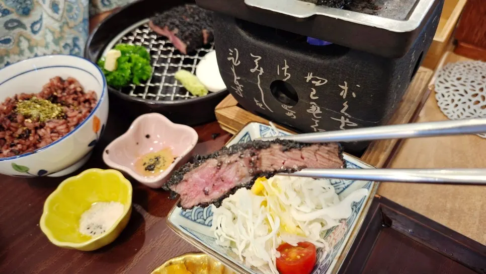Yakitori-don mixed with the broken egg