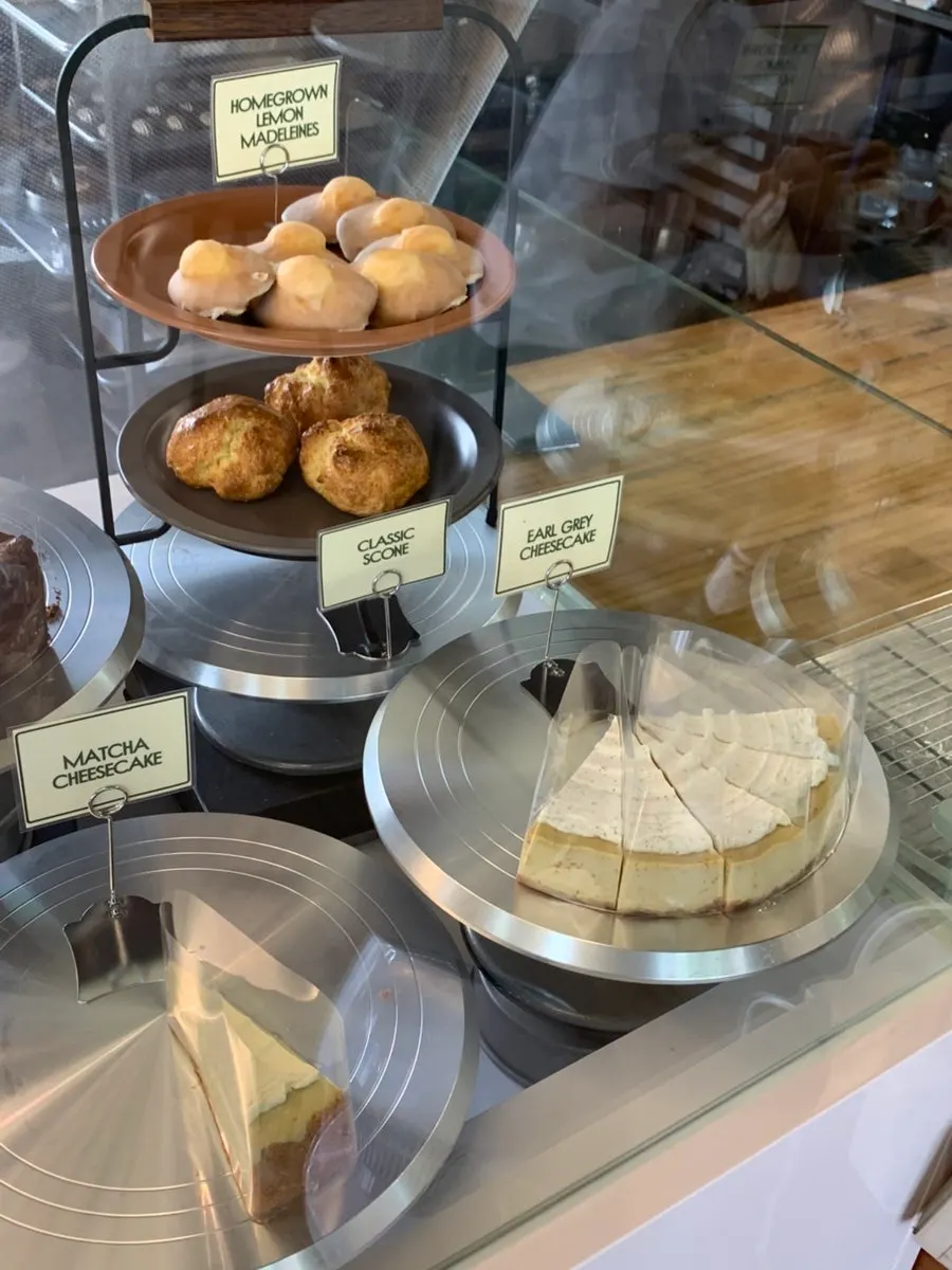 Dessert showcase with cakes on display