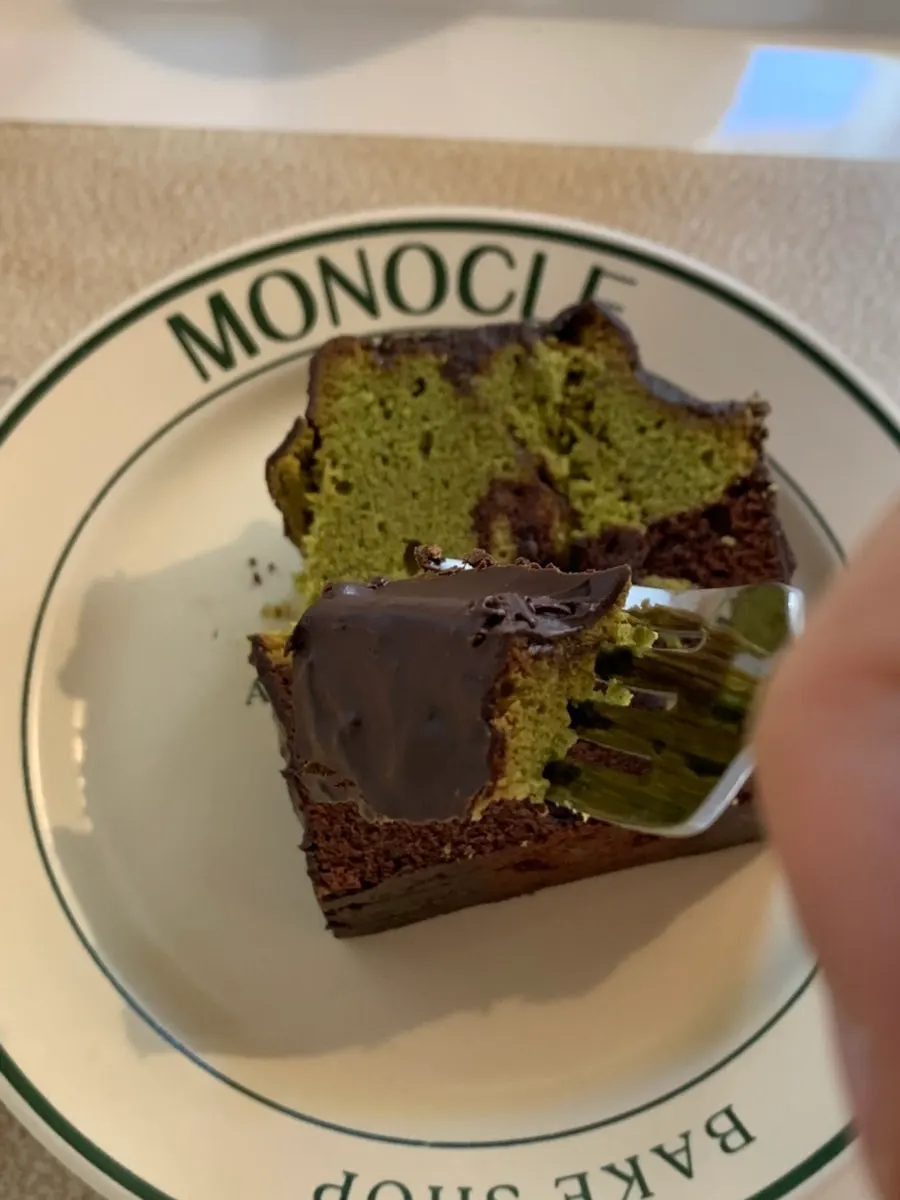 Chocolate-coated organic Jeju matcha rocher pound cake