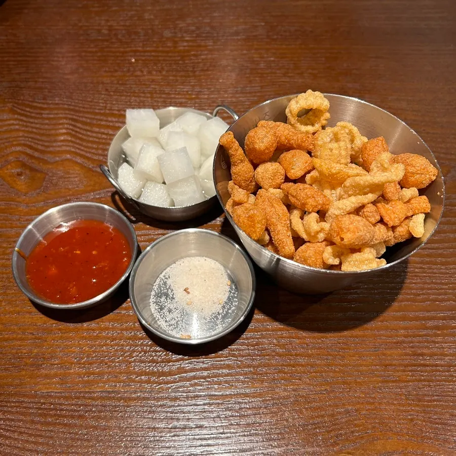 Basic side dishes with pickled radish, salt, and seasoned chicken sauce