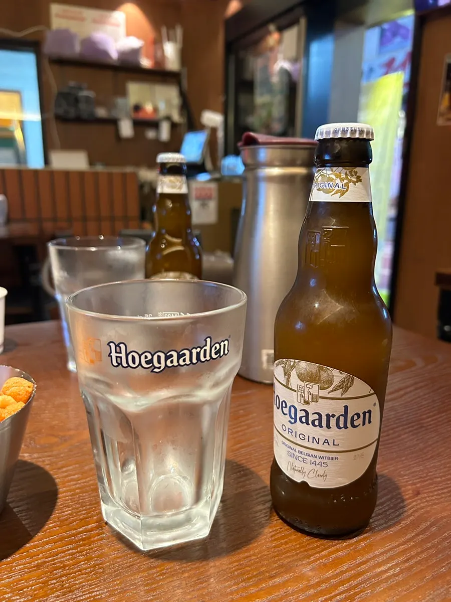 Beer poured into the dedicated Hoegaarden glass