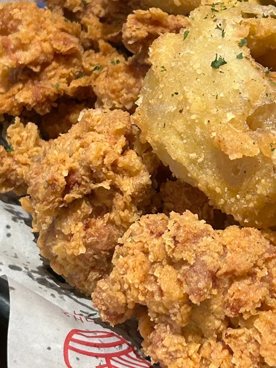 Close-up of the crispy, crunchy fried chicken