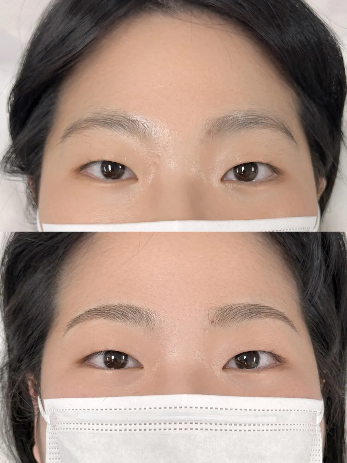 Before and after comparison of eyebrow tattoo