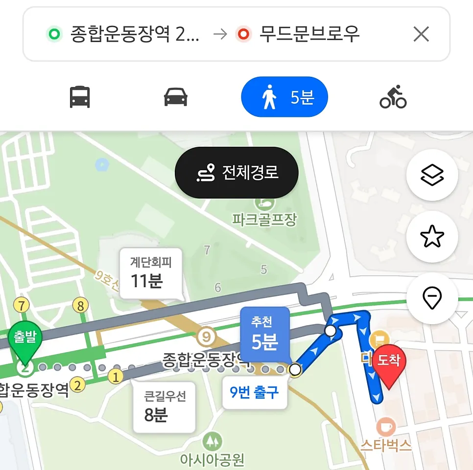 Walking route from Sports Complex Station to Mood Moon Brow