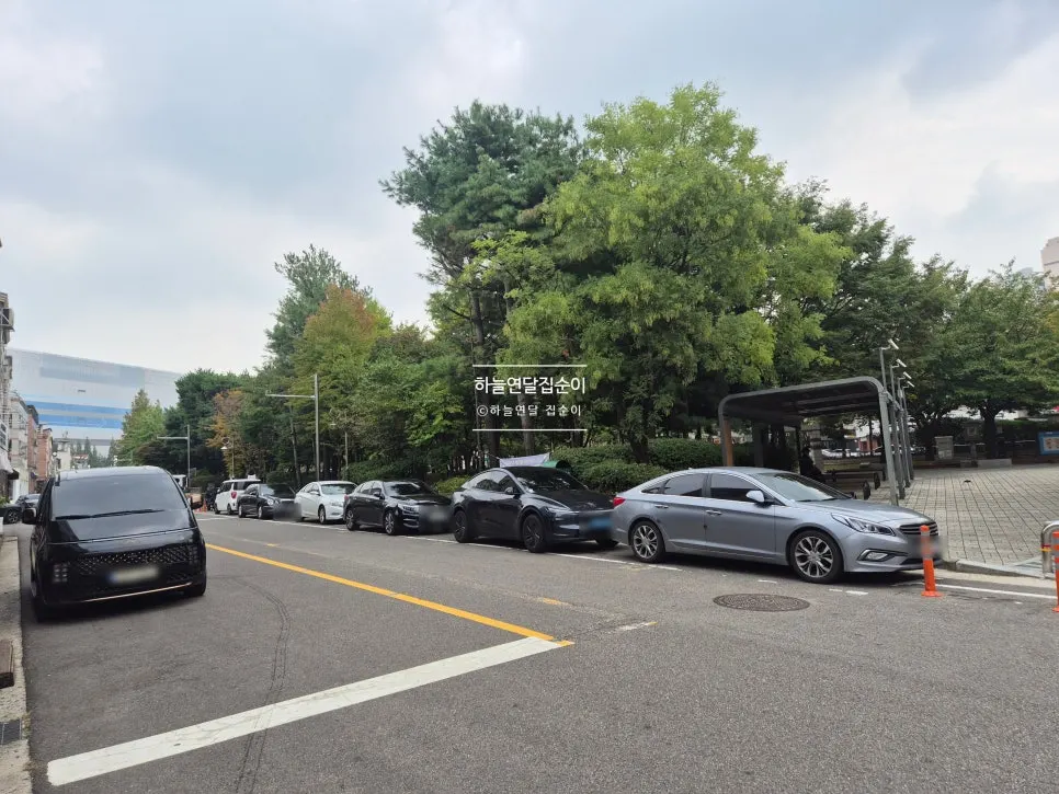 Parking space in front of Moodmoa with cars parked