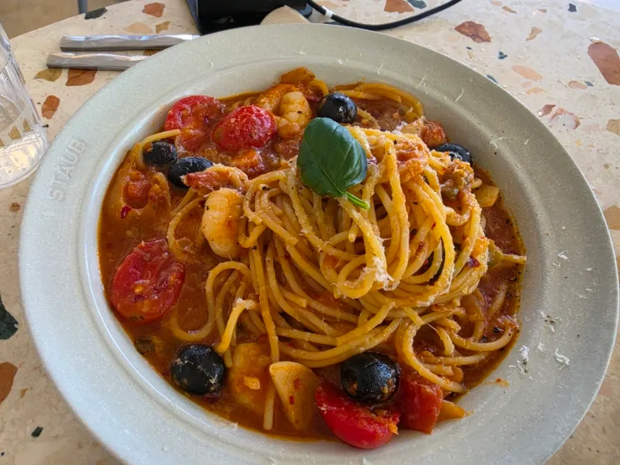 Spicy puttanesca spaghetti at MooDoo