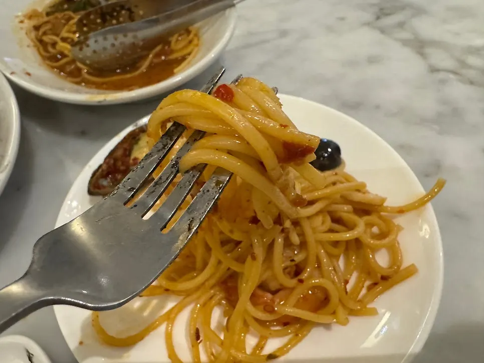Seafood pasta served on a plate