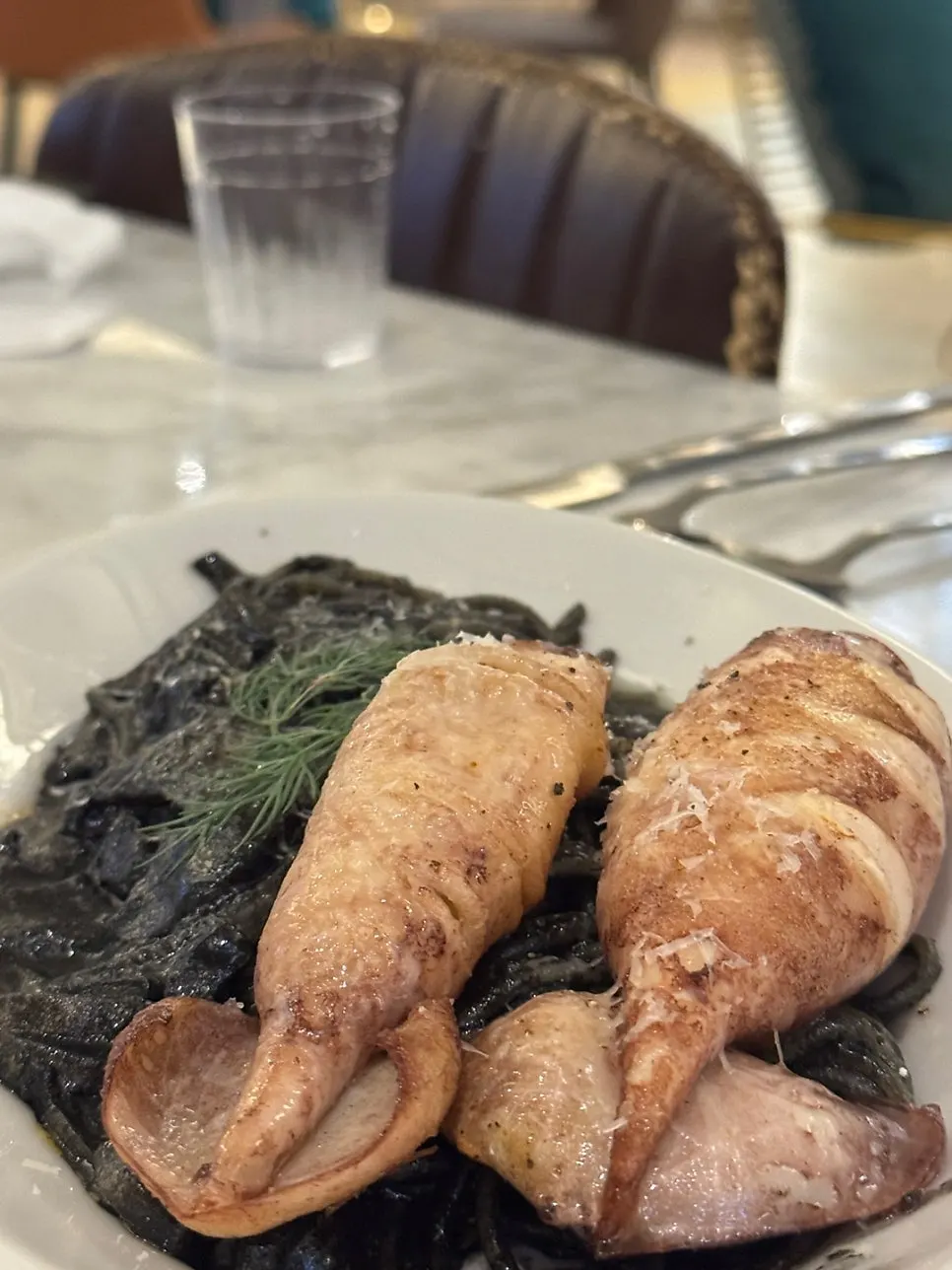 Squid ink pasta table setting