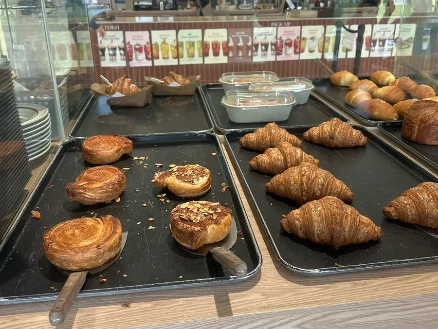 Salt bread and croissants on display