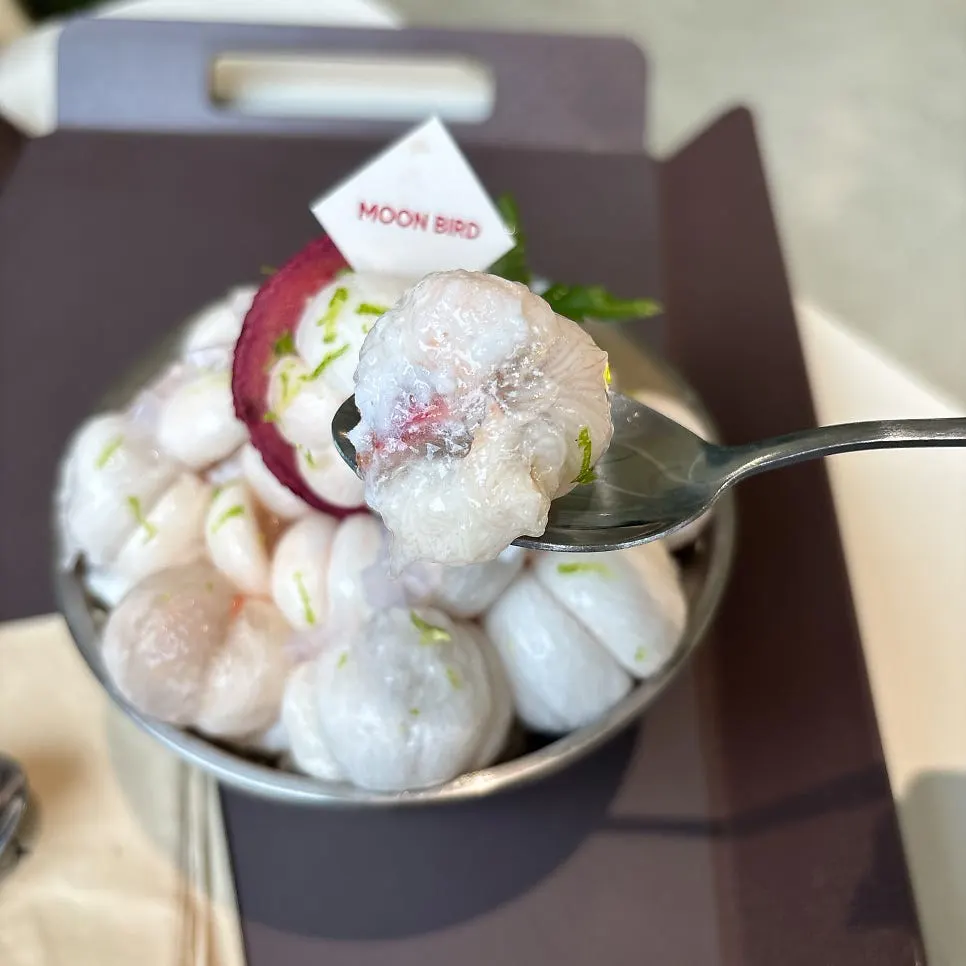 Shaved ice piled high with fresh mangosteen