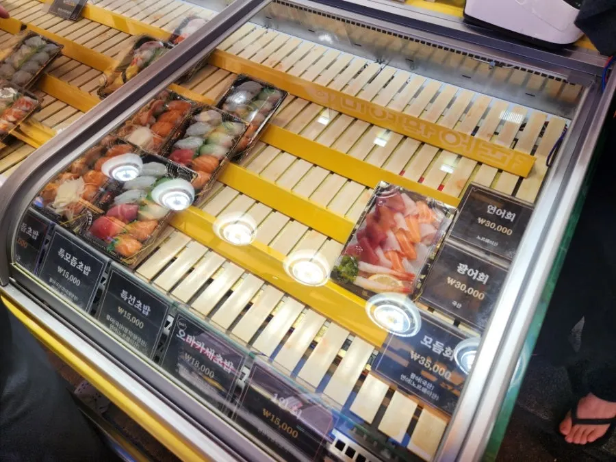 The popular sushi display case running low
