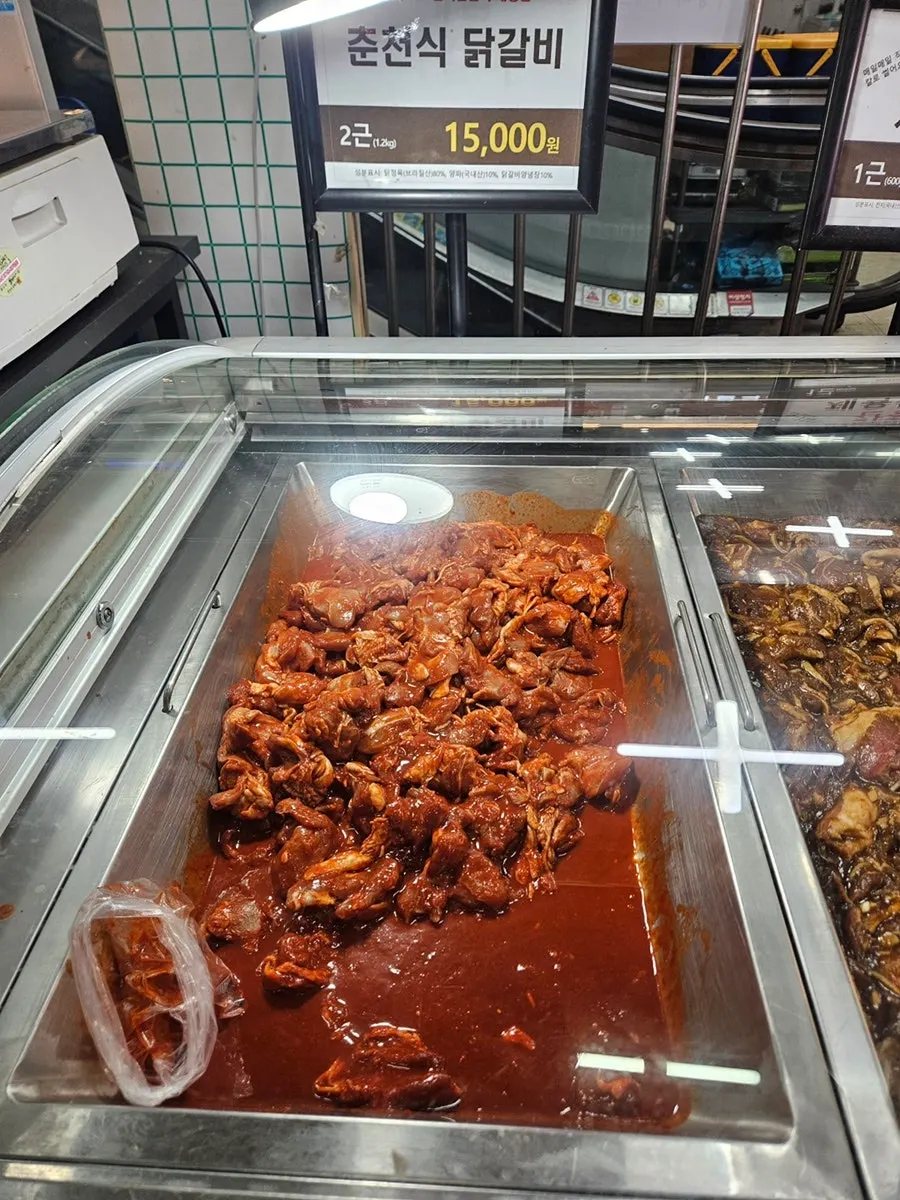 Packs of meat on the refrigerated butcher display